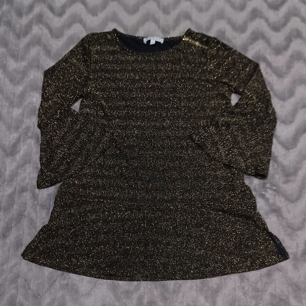 Chaus Womens Size S Gold Metallic 3/4 Sleeve Shoulder Zip Blouse NWT
